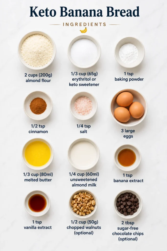 Keto banana bread ingrΓ©dients
