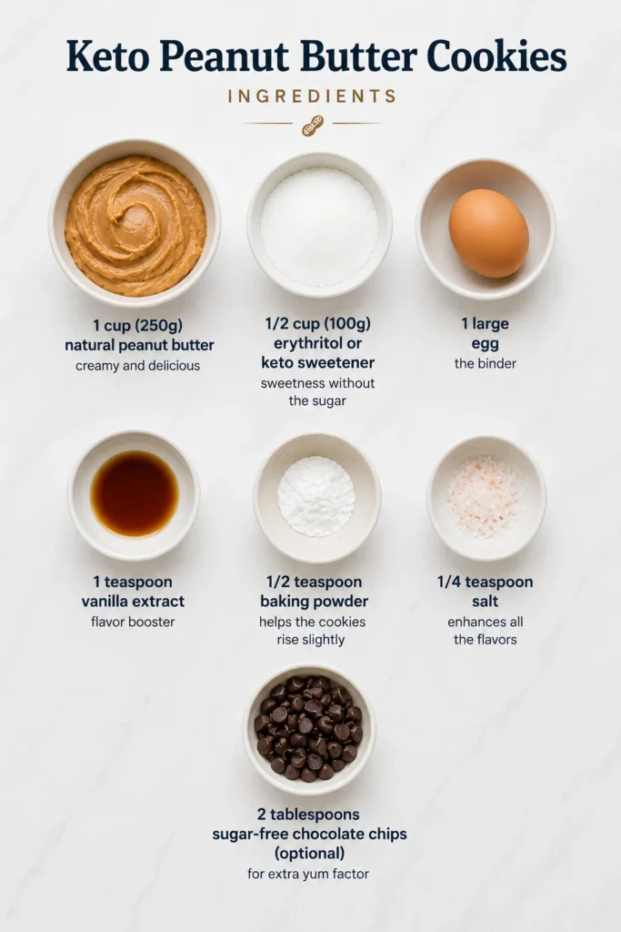 Keto peanut butter cookies ingrΓ©dients